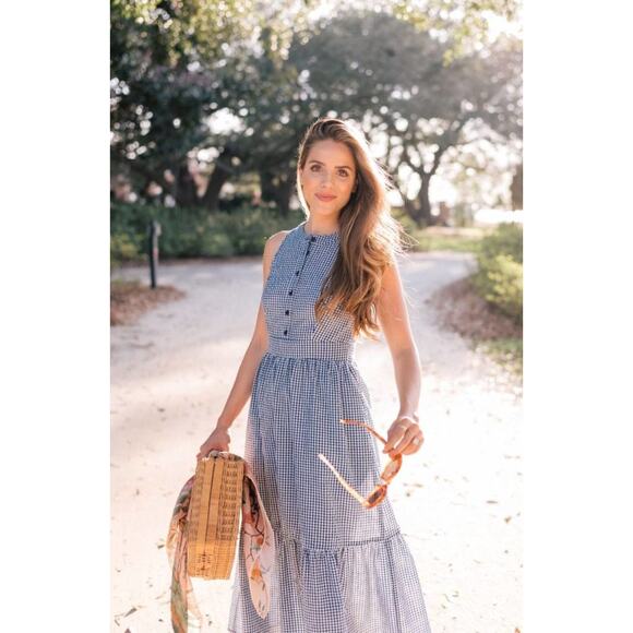 Gal Meets Glam - Ardith Sleeveless Gingham Button Down Tiered Sun Dress - Sz 14 - Picture 1 of 9